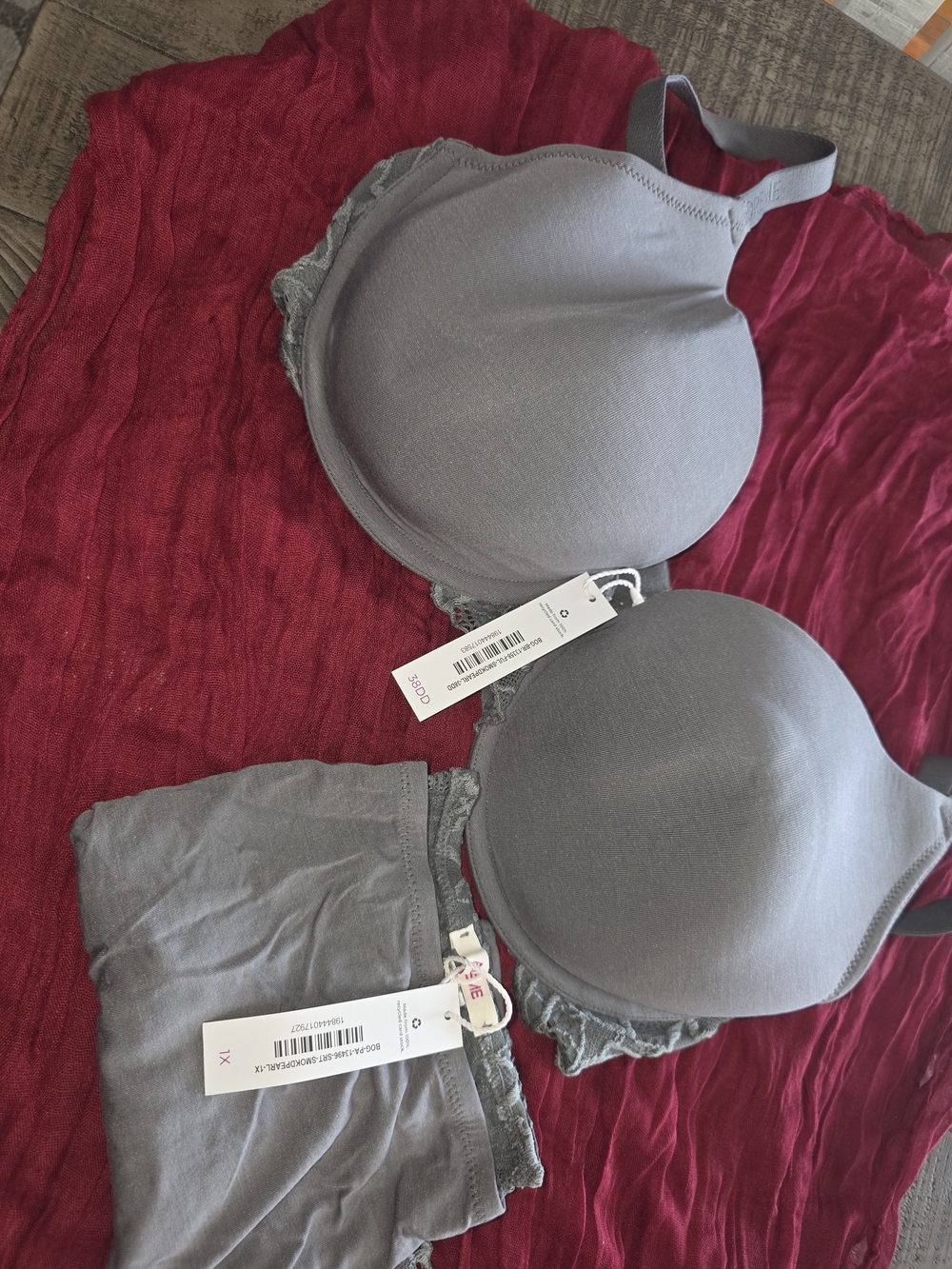 Adore Me Gray Padded Lace-Trim Bra & Brief Set
